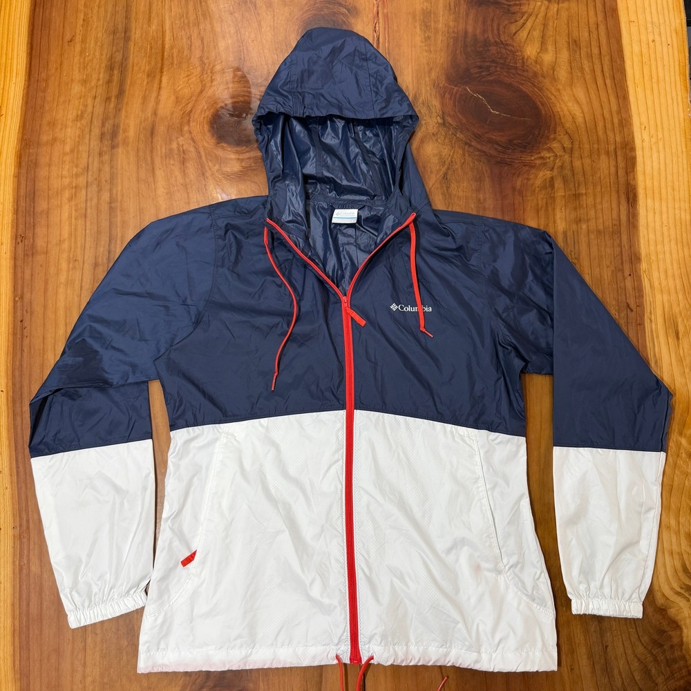 Columbia Flash Forward Jacket Women's Large Navy Windbreaker Full zip Hooded R19
